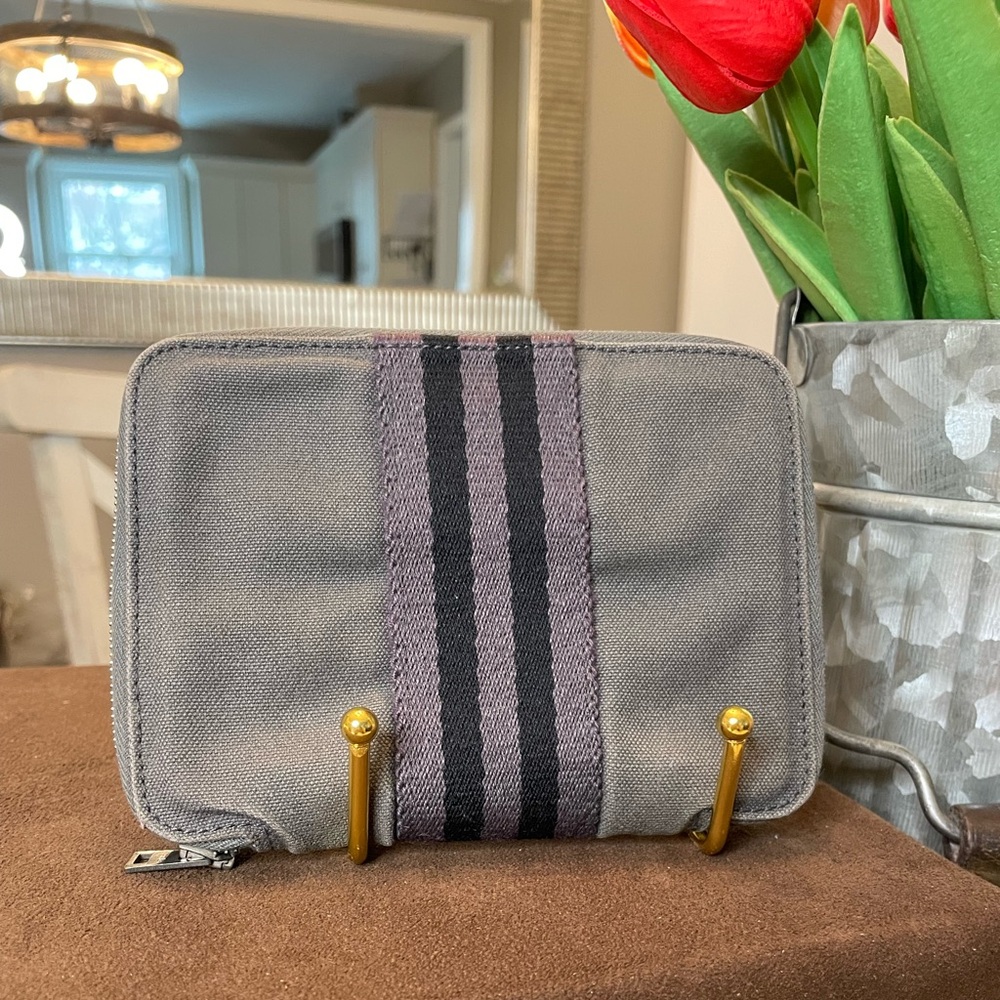 Gray Hermes Canvas Compact Zip Wallet